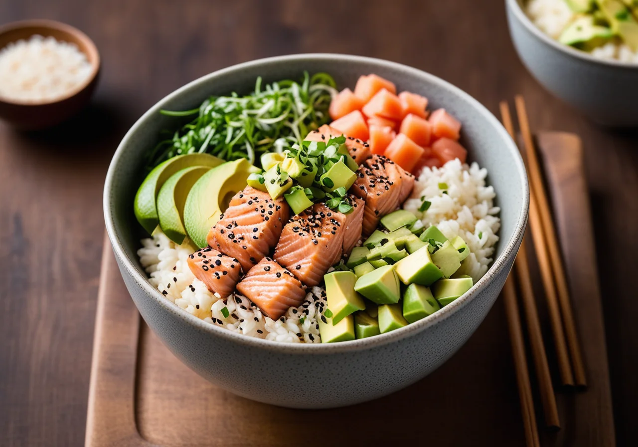 Poké-Bowl with Avocado and Rice