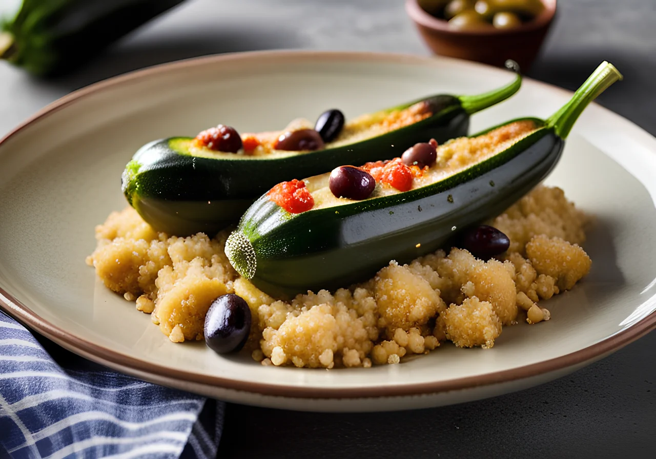 Baked Zucchini with Couscous and Olives