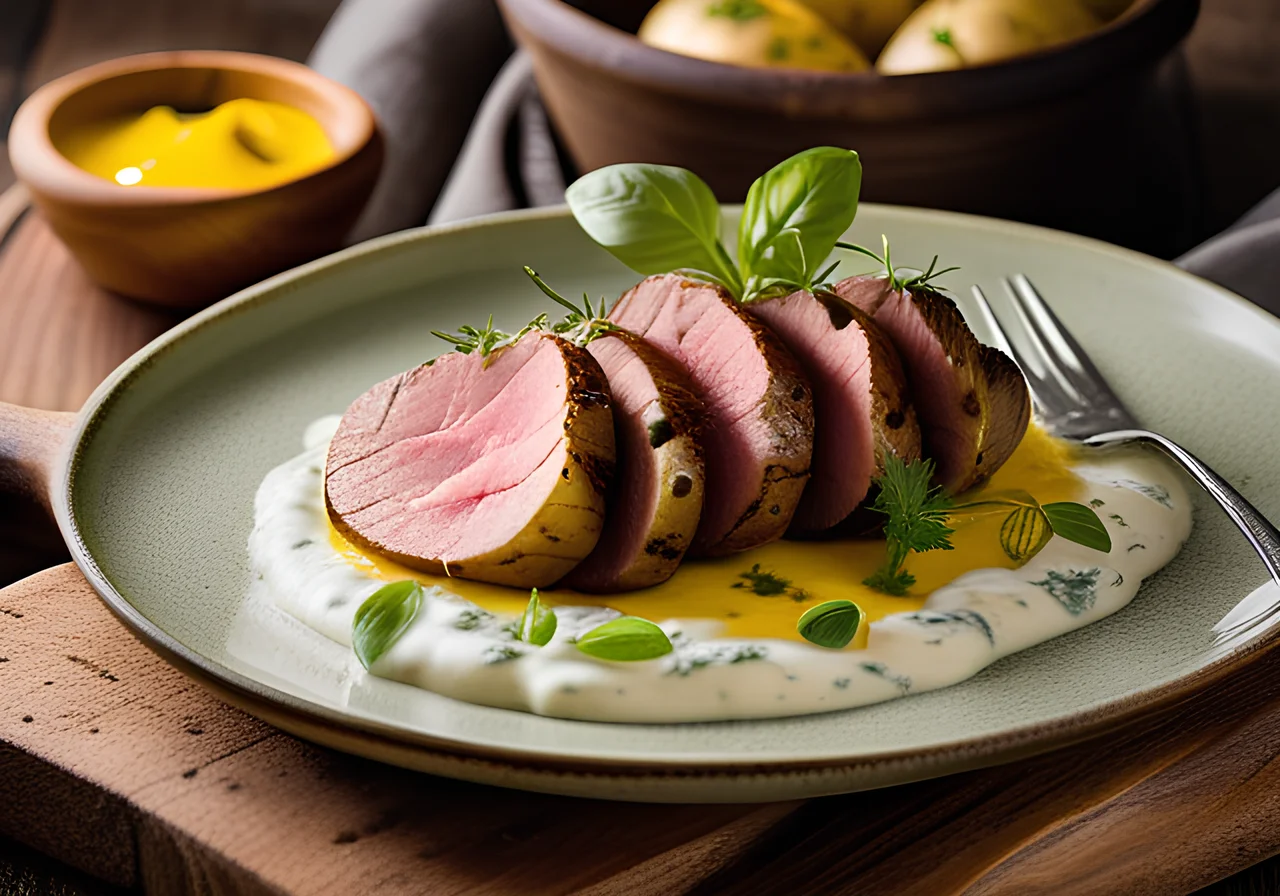 Oven Potatoes with Roast Beef and Herb Quark