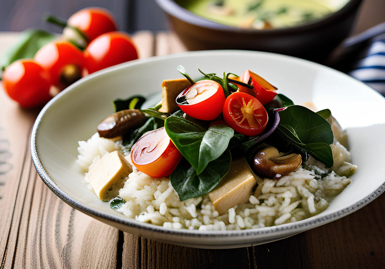 Swiss Chard Tofu Curry with Mushrooms and Basmati Rice