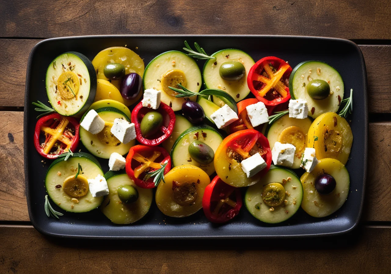 Roasted Vegetables with Sheep Cheese and Olives