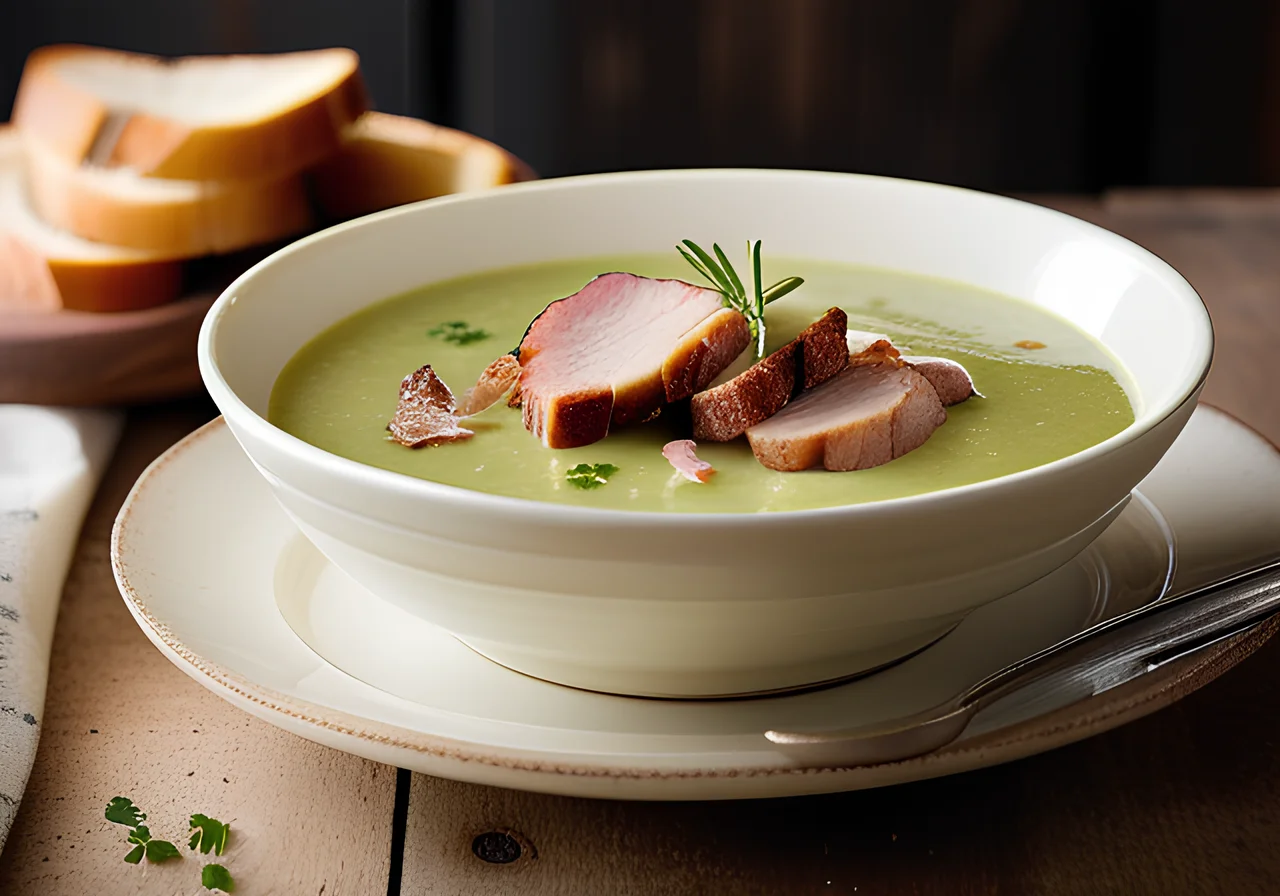 Pea and Potato Soup with Pork Belly