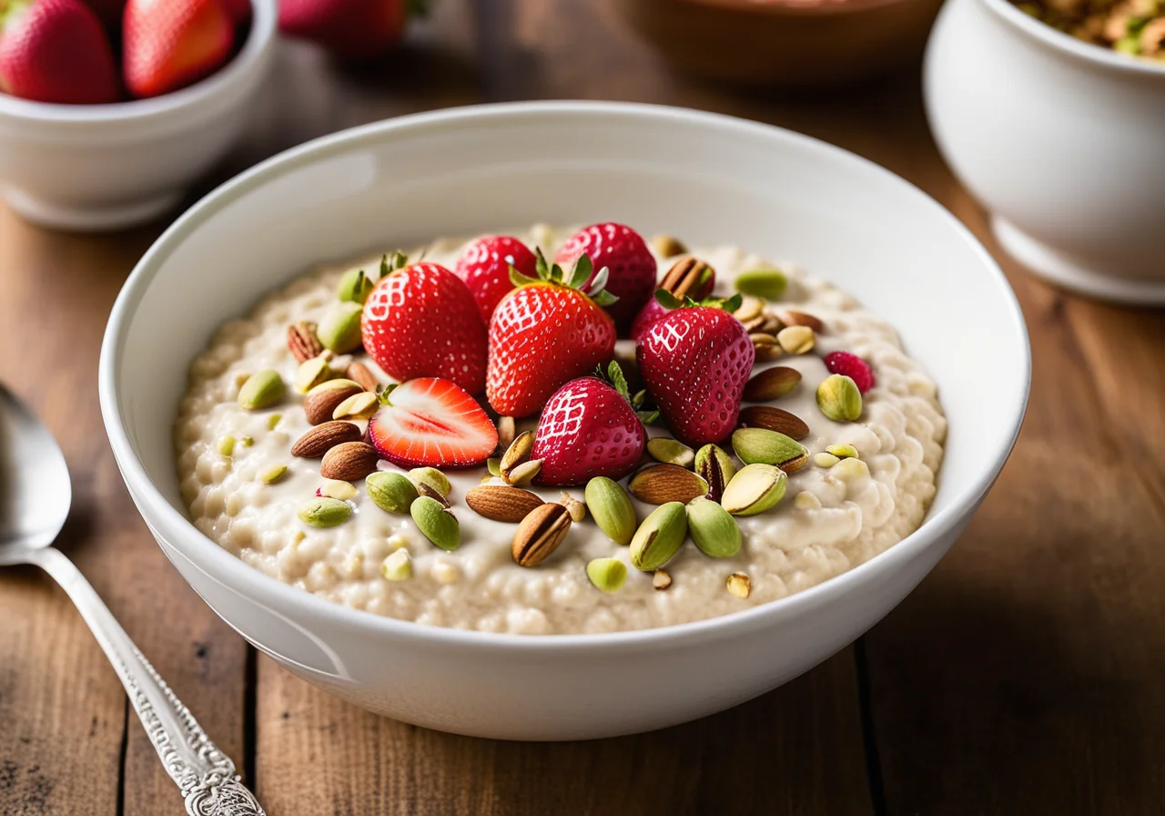 Wheat porridge with strawberries