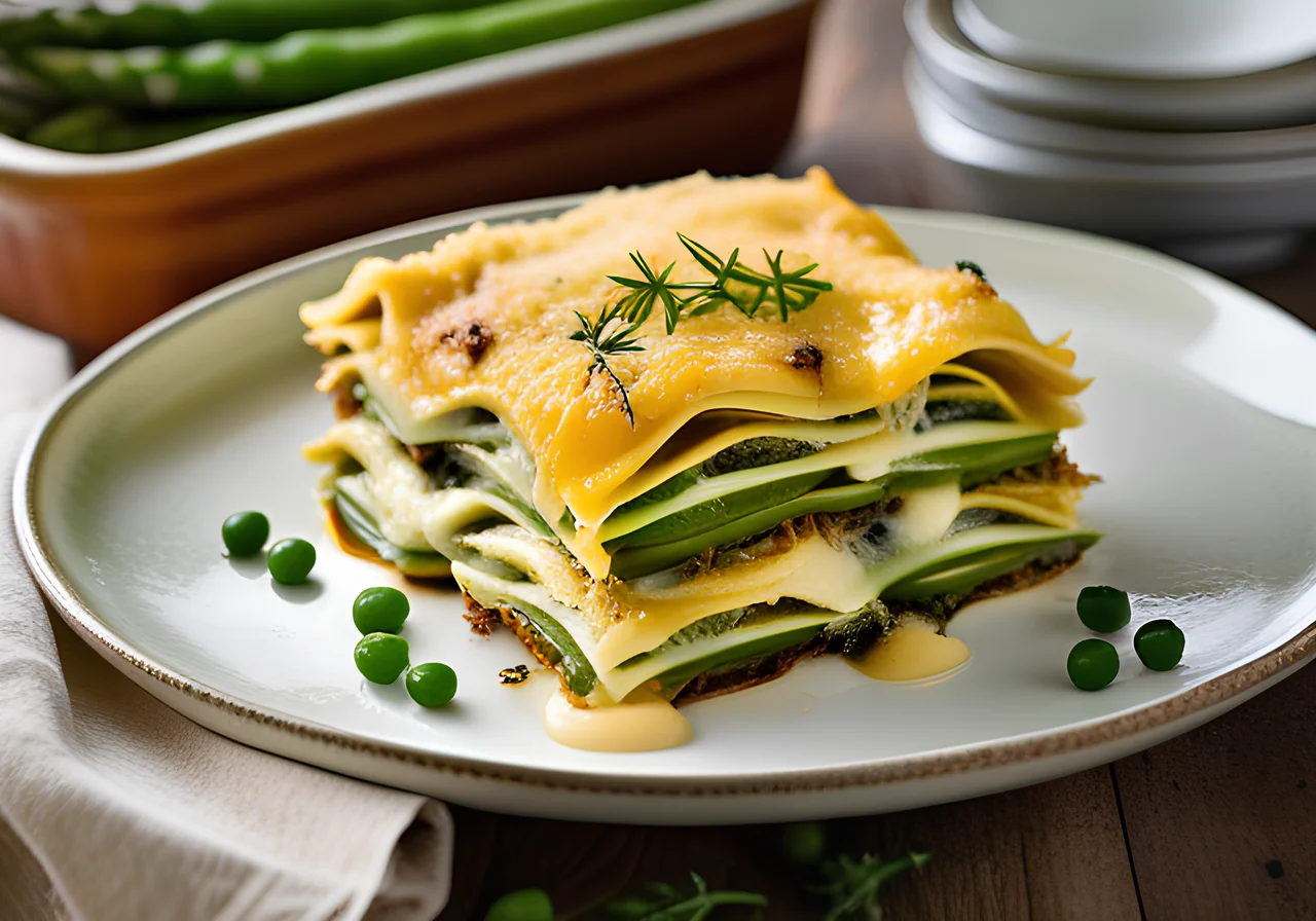 Green Lasagna with Peas and Green Asparagus