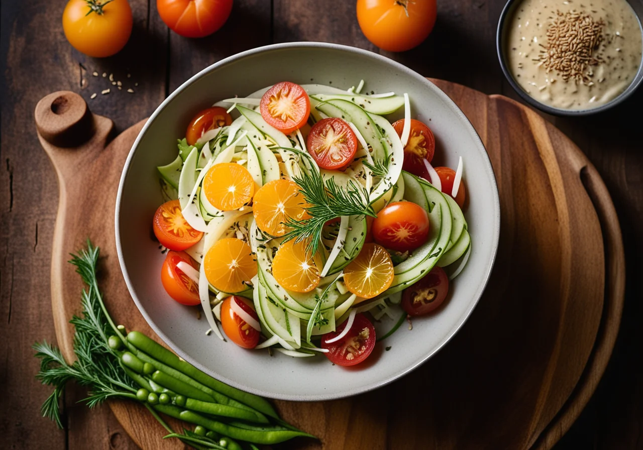 Fennel Salad with Sugar Snap Peas and Oranges and Mustard Tomato Dressing