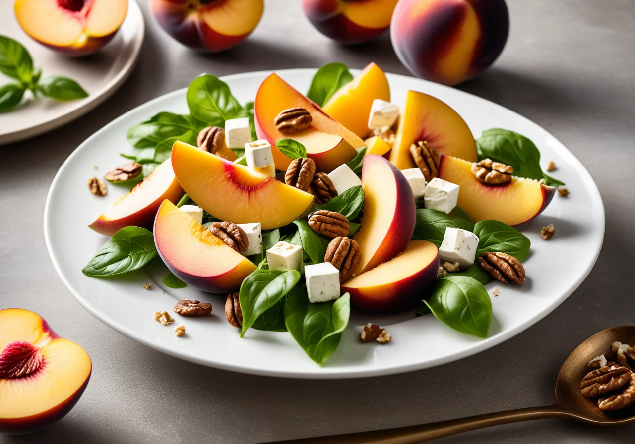 Green Salad with Peach, Goat Cheese and Walnut Vinaigrette