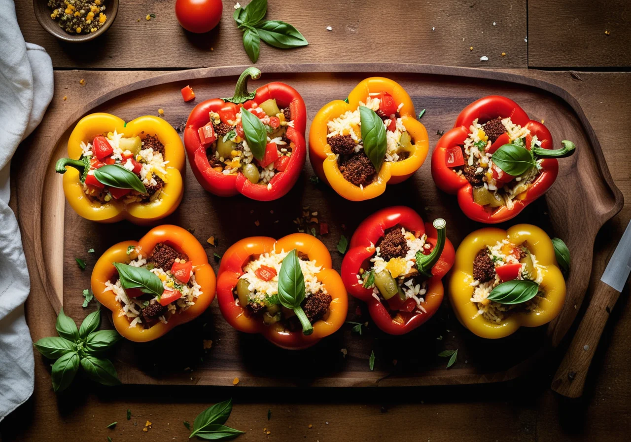 Stuffed Bell Peppers with Rice and Olive Salsa