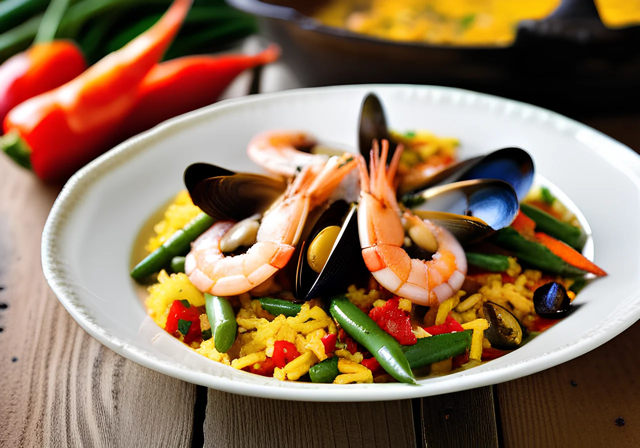 Seafood Paella with Beans and Rabbit