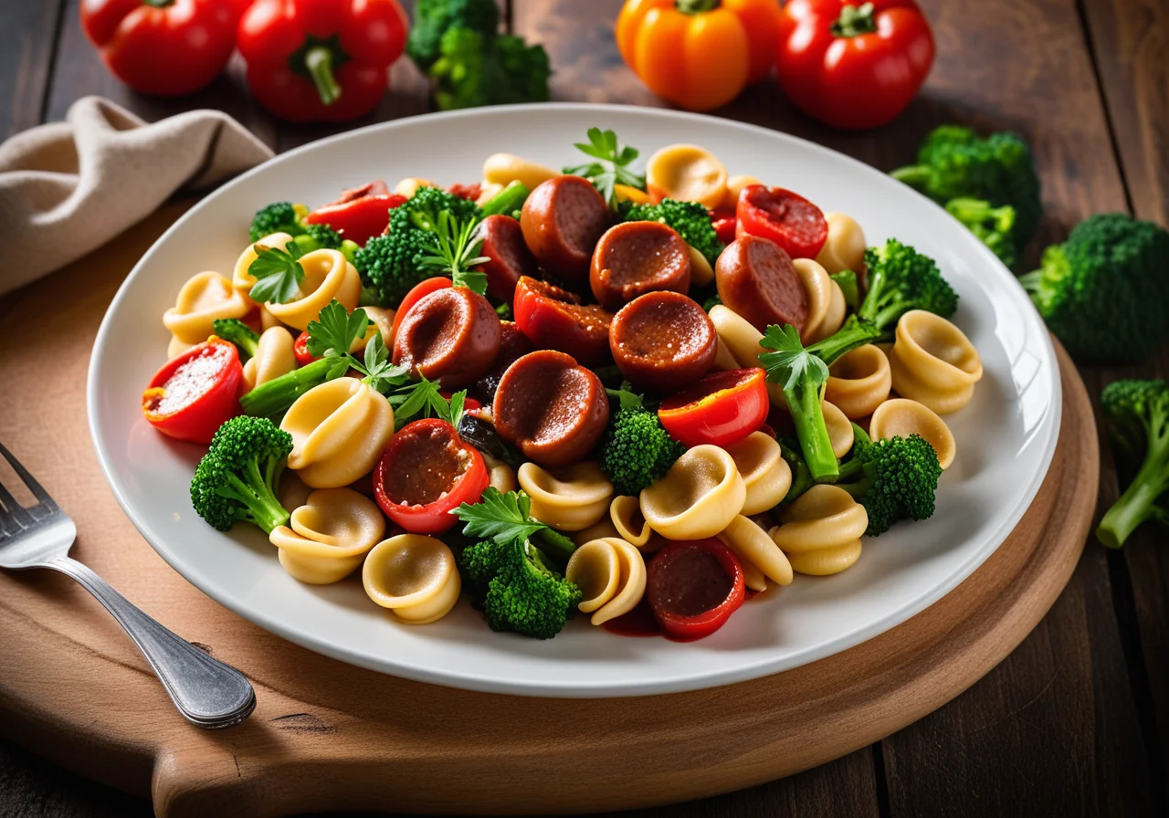 Pasta with Broccoli, Sausage and Bell Peppers