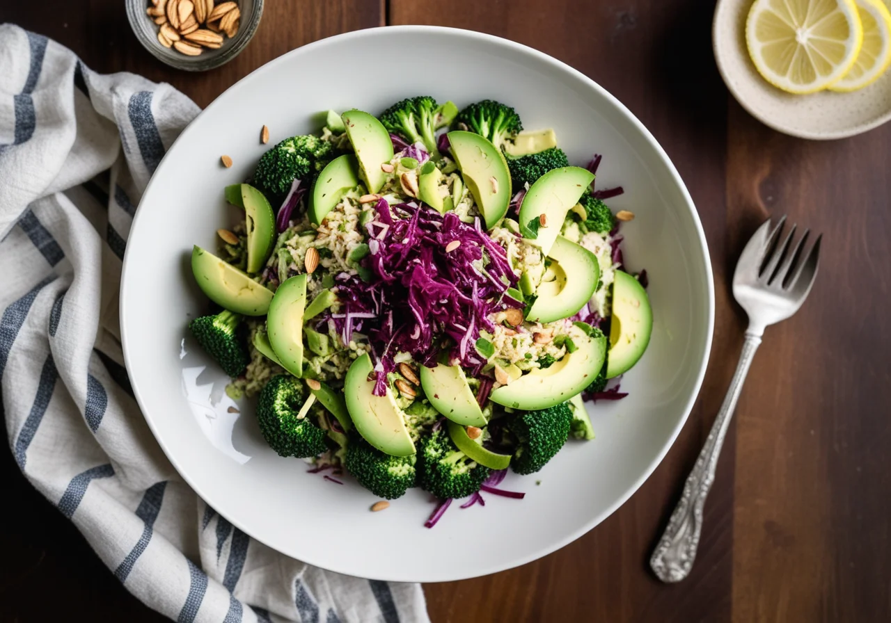 Broccoli Avocado Salad with Smoked Almond Rice