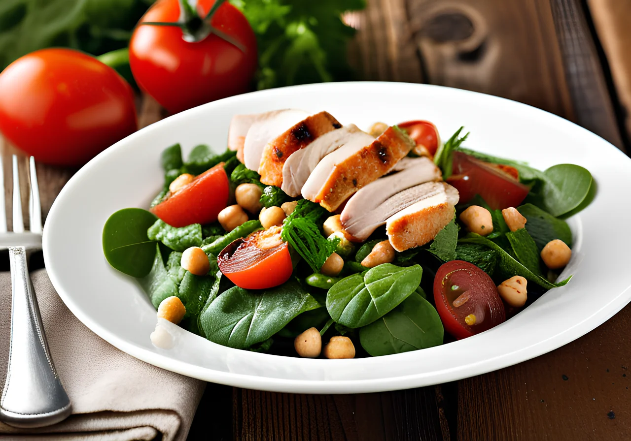 Chicken Strip Salad with Chickpeas and Pesto Vinaigrette