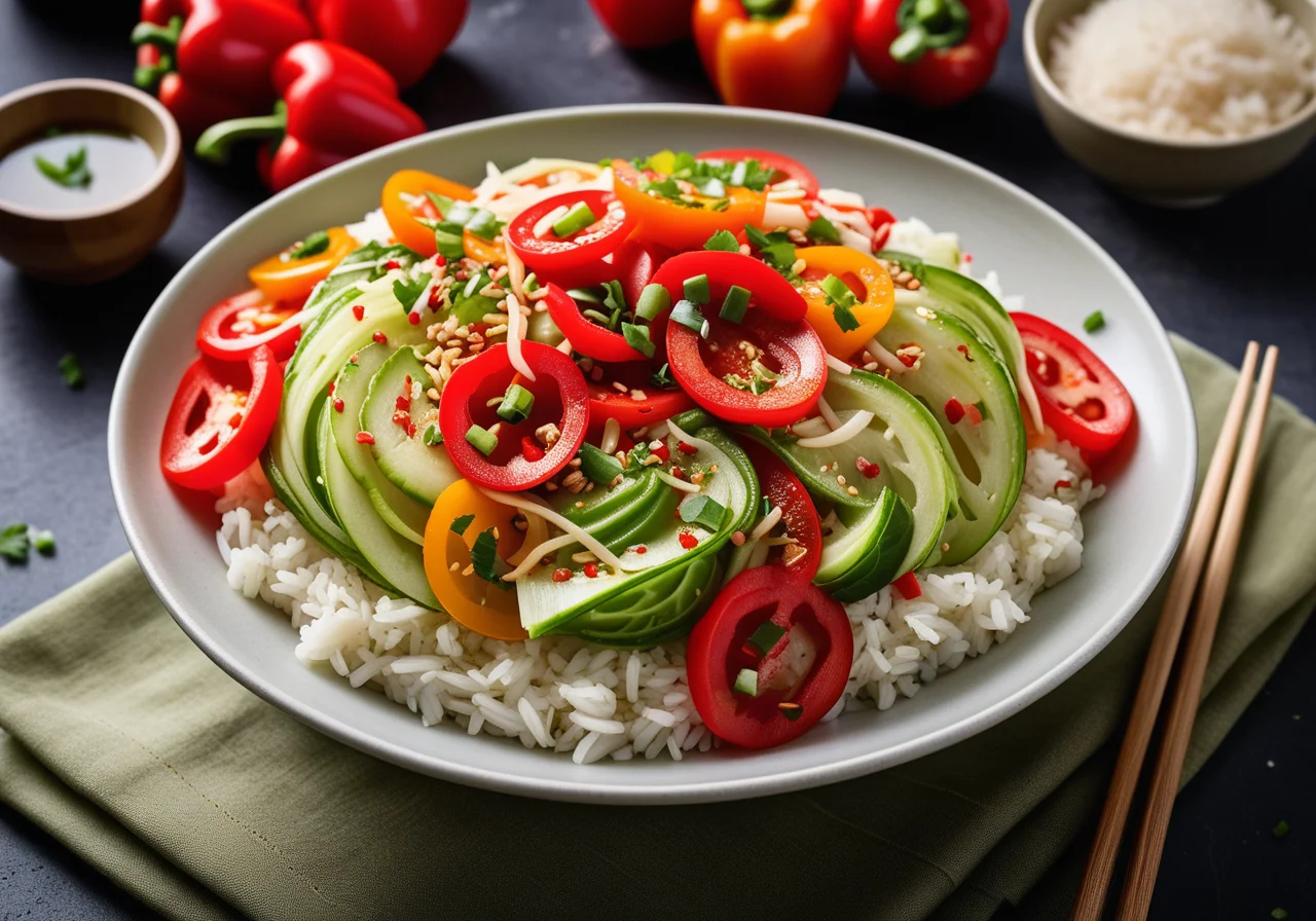 Cabbage Bell Pepper Stir-Fry with Rice