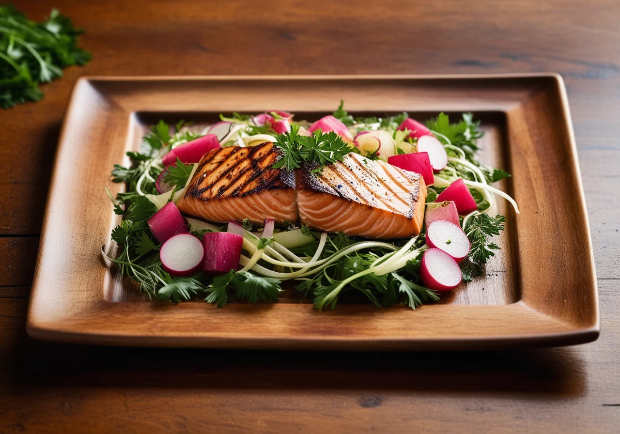 Salad with Grilled Wild Salmon, Anchovies and Fennel