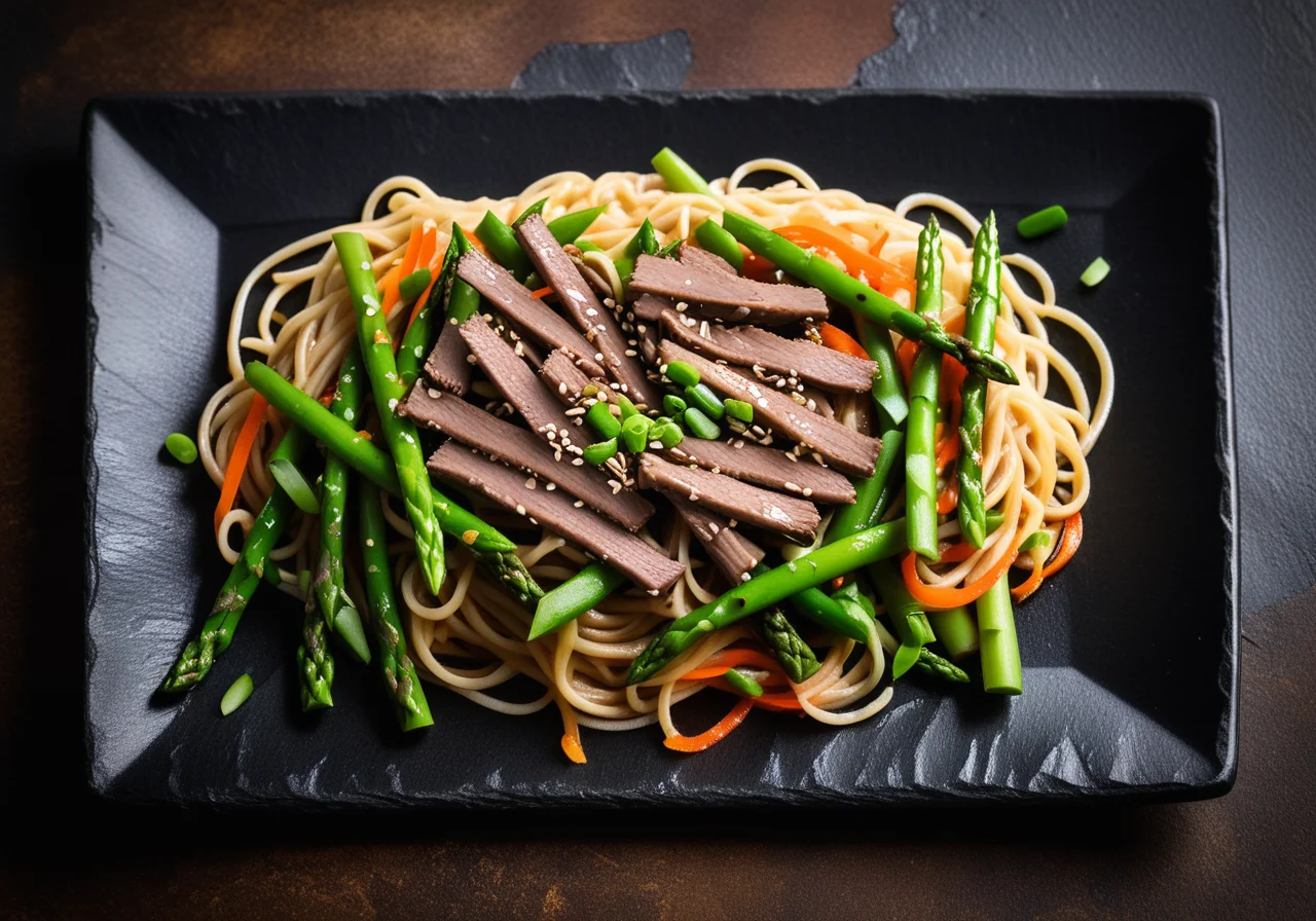 Asian Noodles with Ostrich Strips