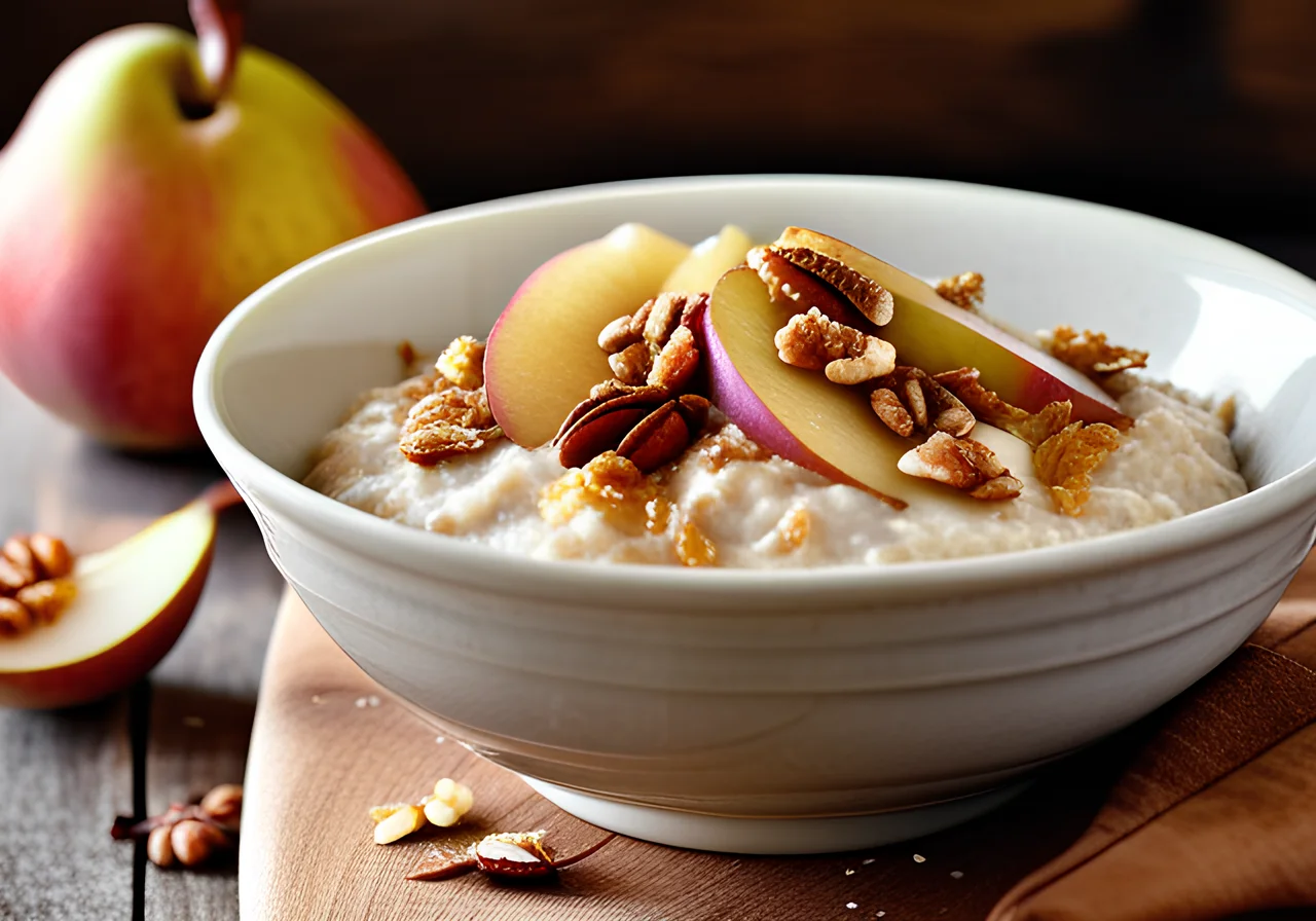 Coconut Overnight Oats with Spiced Pears