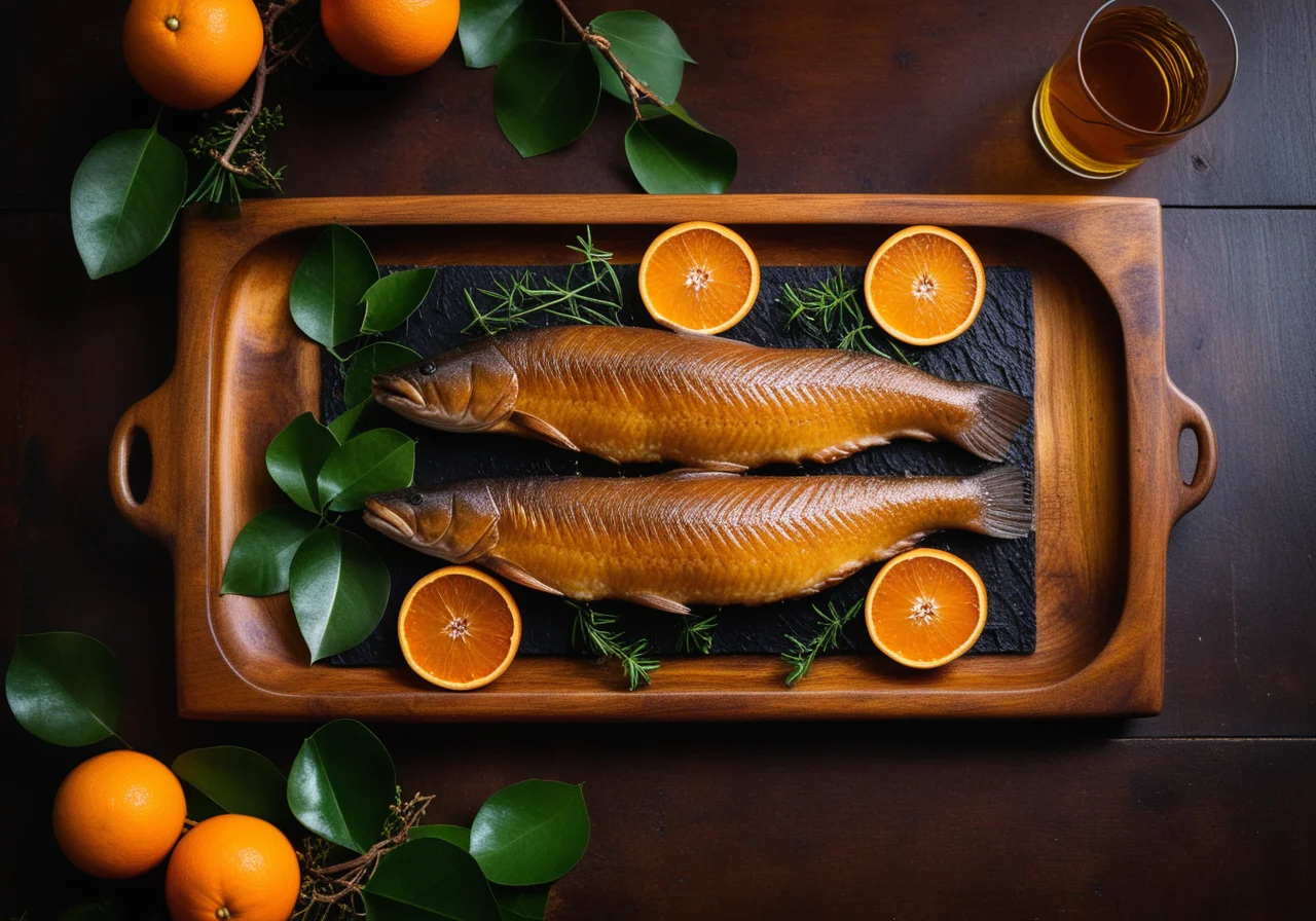 Baked Red Barbel with Oranges