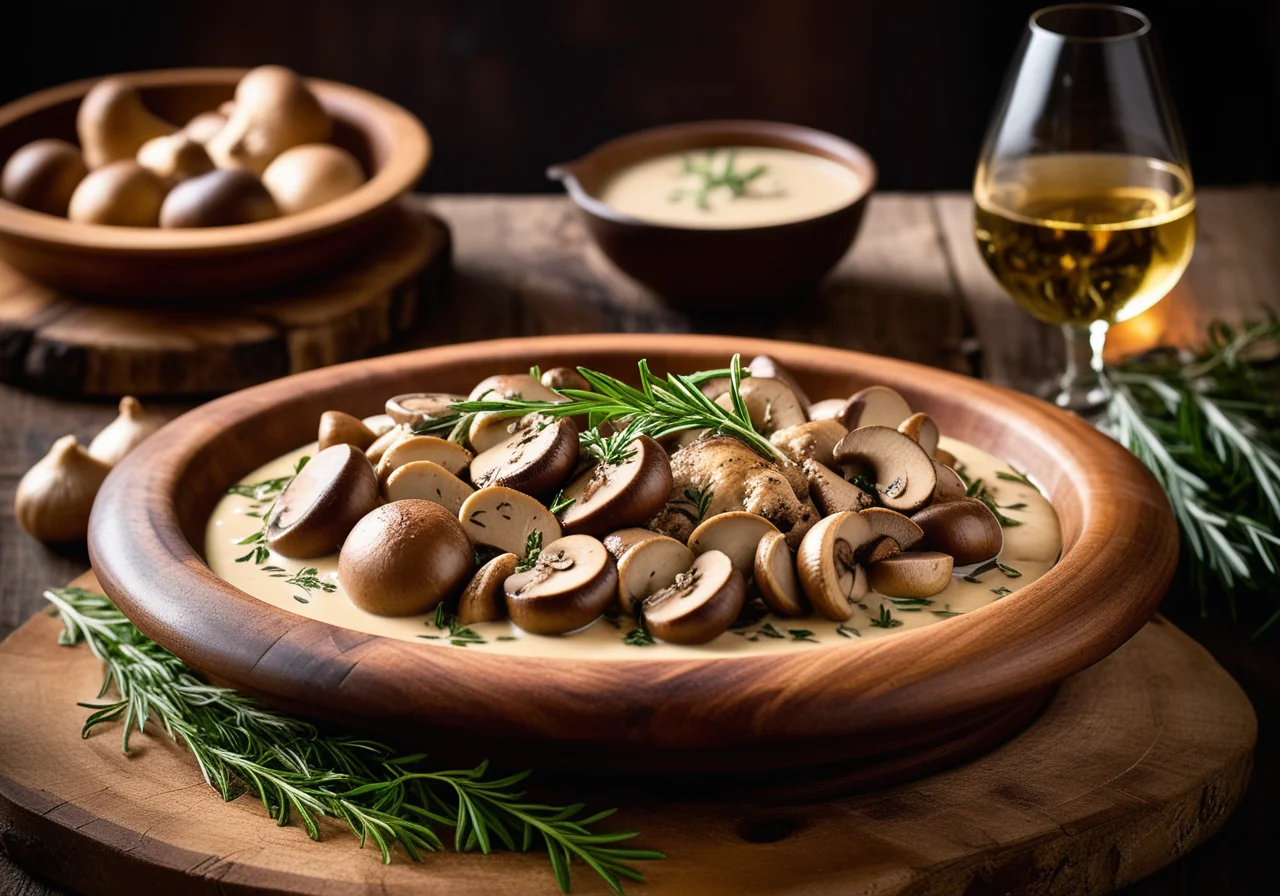 Poularde with Mushroom Wine Sauce