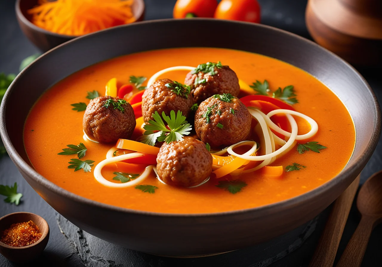 Paprika Soup with Meatballs