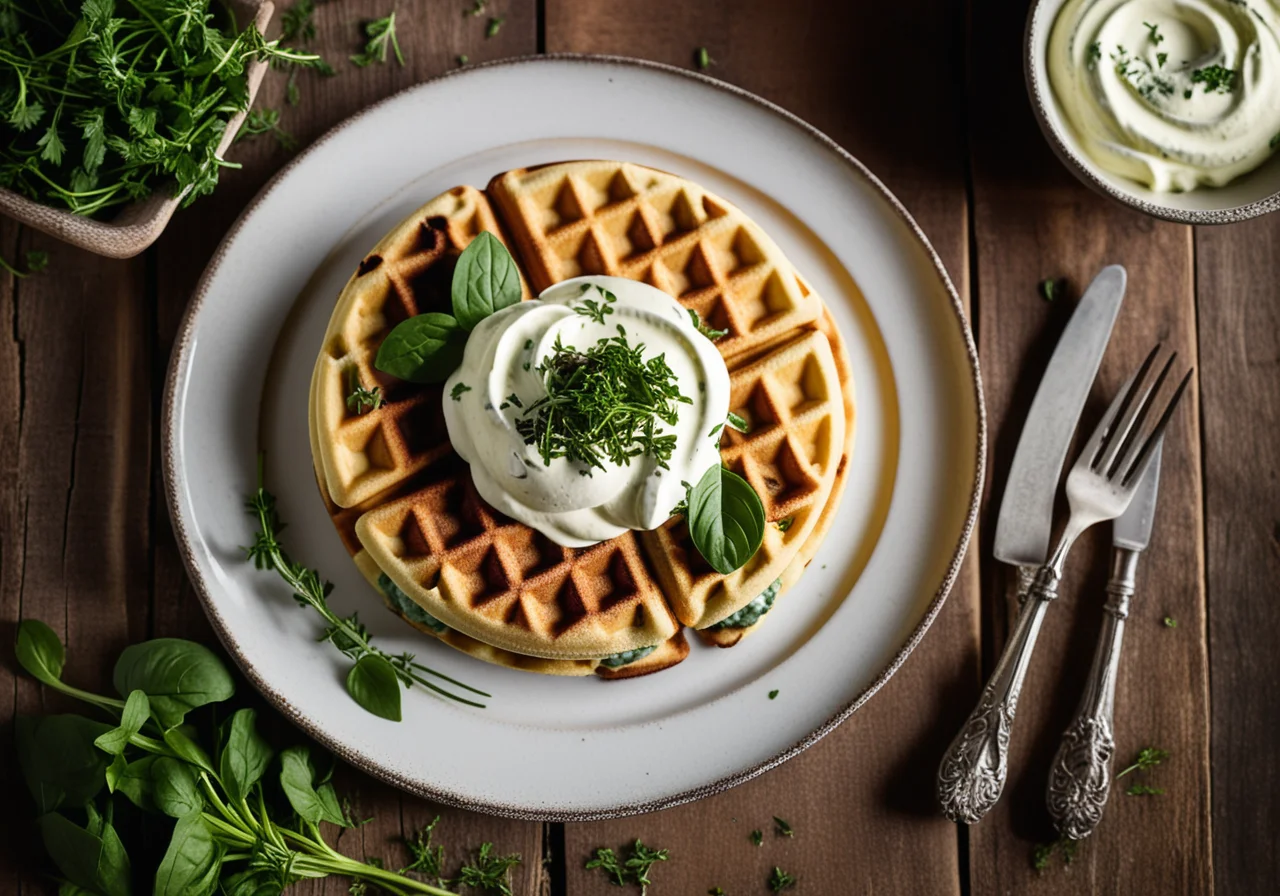 Spinach Waffles with Cream Cheese Filling