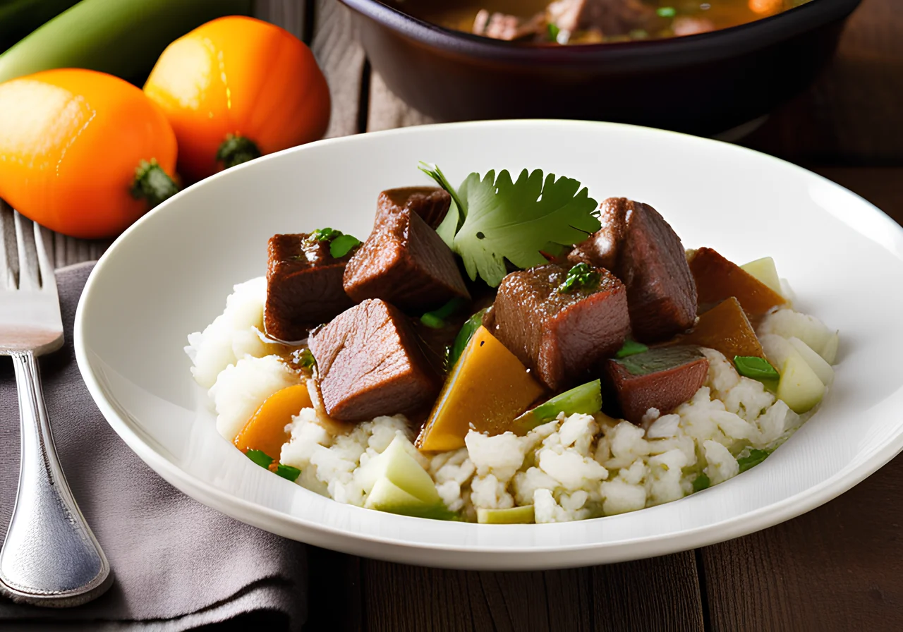 Beef Stew with Leeks and Eggplants