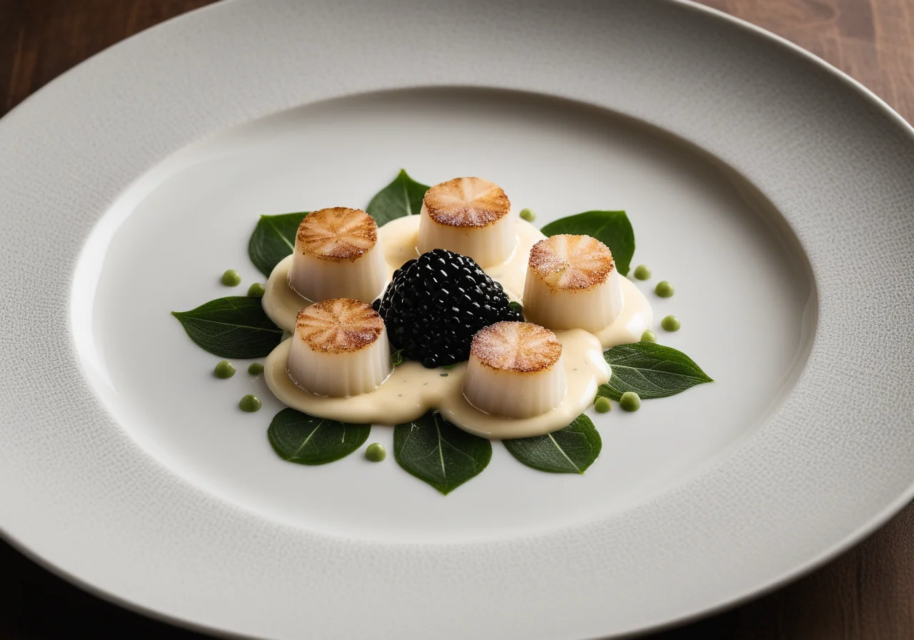 Jakobsmuschel Carpaccio with Caviar and Salad