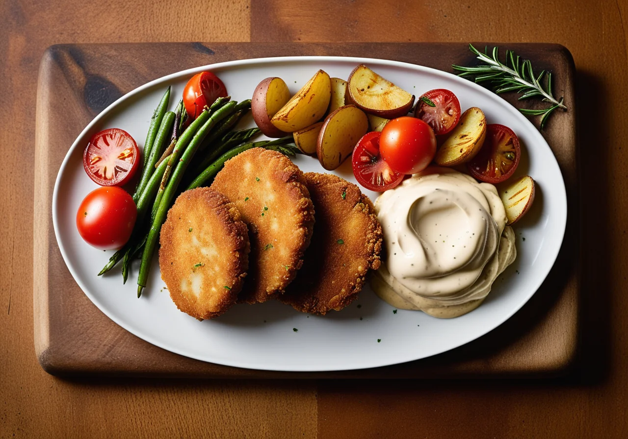 Pork Schnitzel with Colorful Vegetables and Oven-Baked Potatoes
