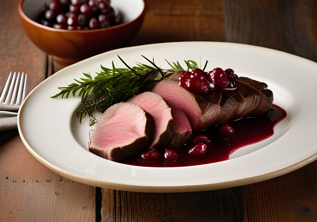 Venison Tenderloin with Lingonberry Pears