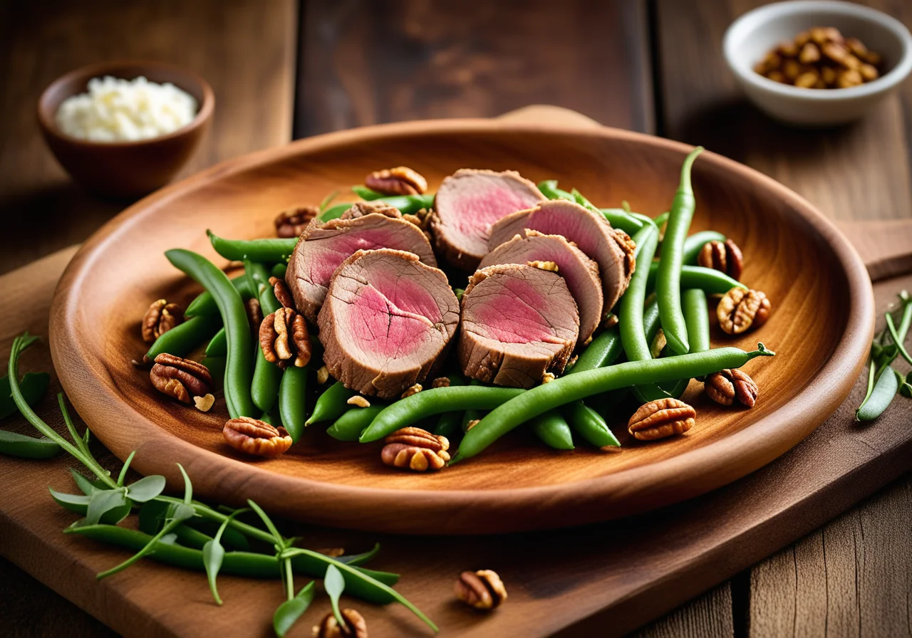 Princess beans with lamb fillet