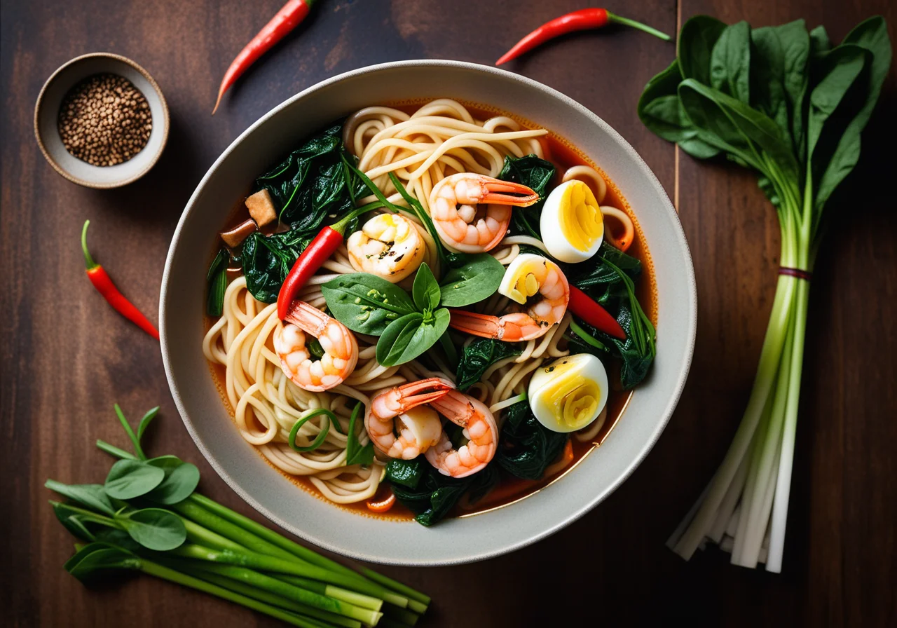 Asian Noodles with Vegetables and Shrimp