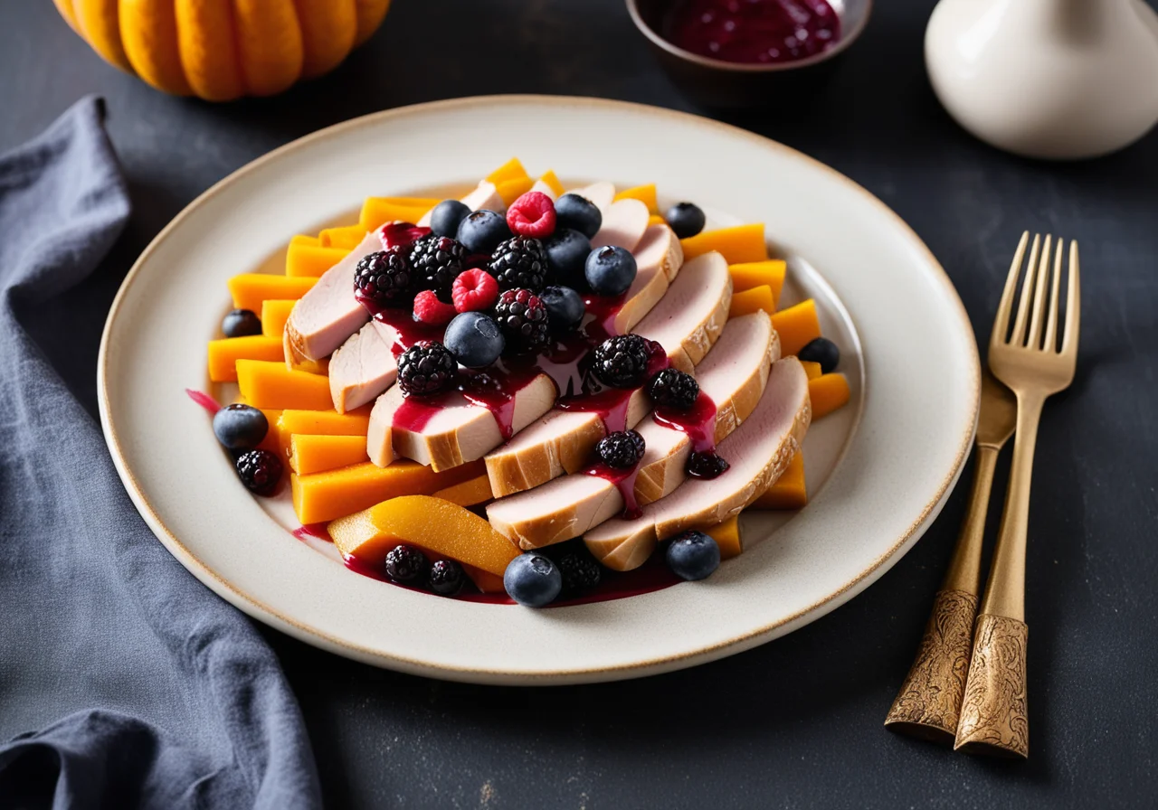 Turkey Breast with Pumpkin Strips and Wild Berry Sauce