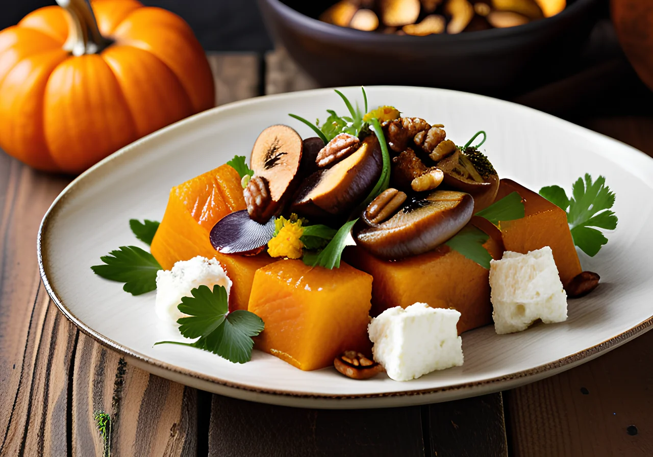 Pumpkin Salad with Cottage Cheese and Walnuts