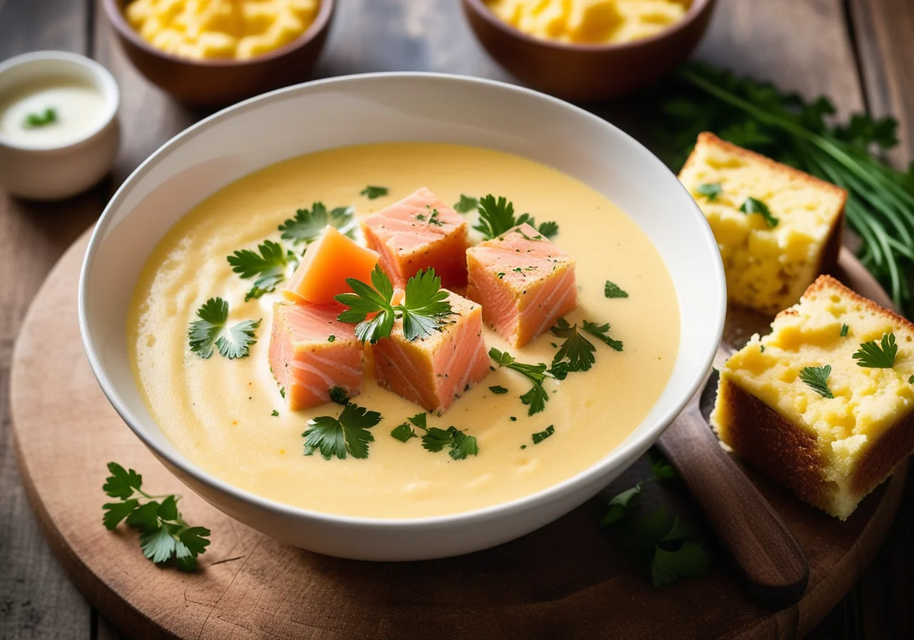 Creamy Corn Soup with Polenta Croutons
