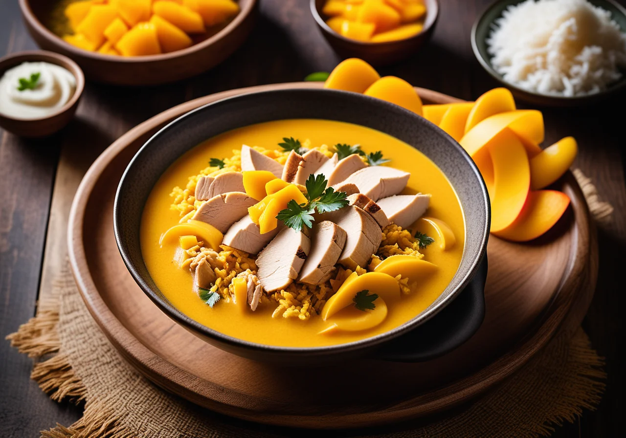 Rice Curry Soup with Chicken and Mango