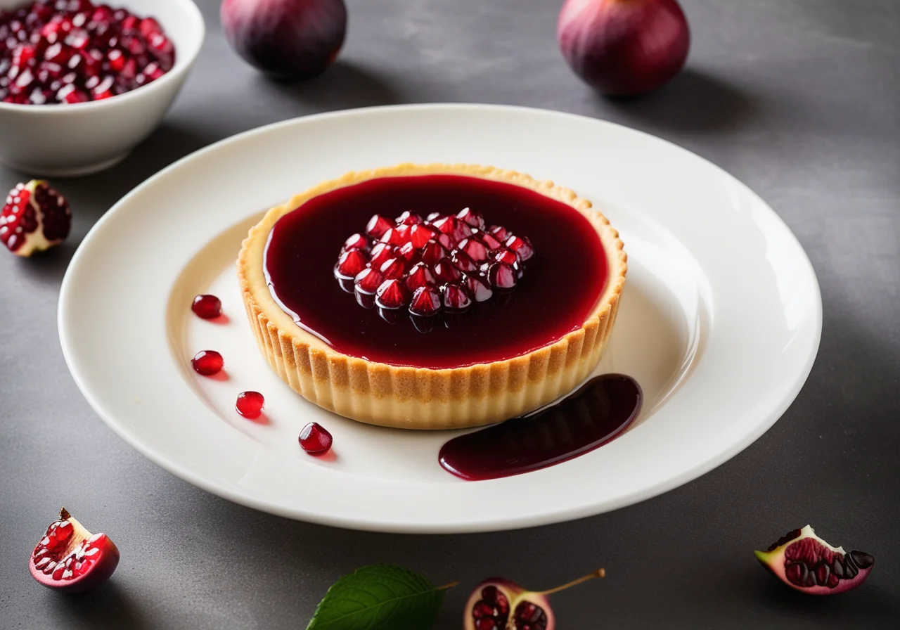 Almond Flan with Pomegranate Sauce