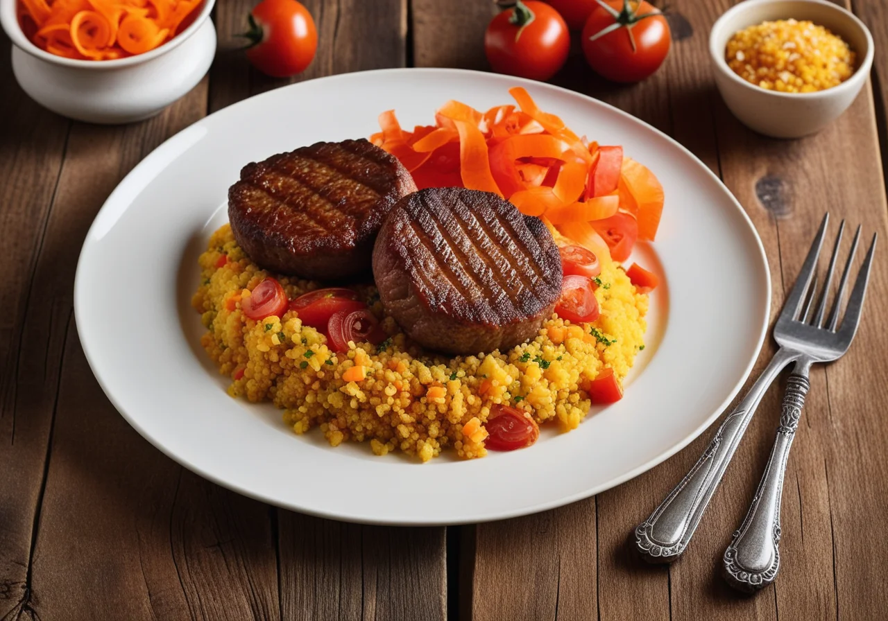 Vegetable Couscous with Beef Patties