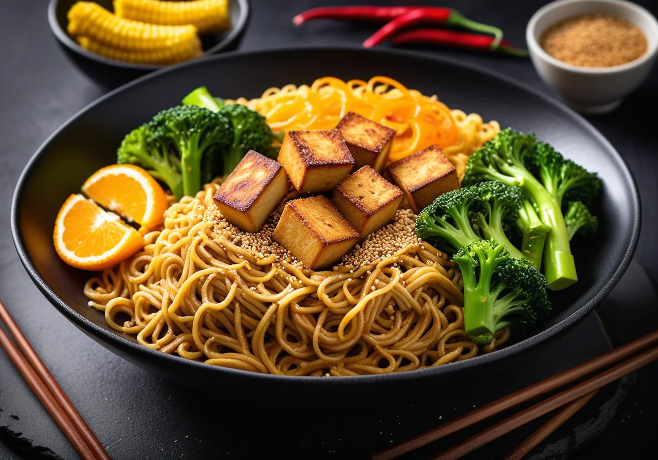Fried Mie Noodles with Tofu and Vegetables