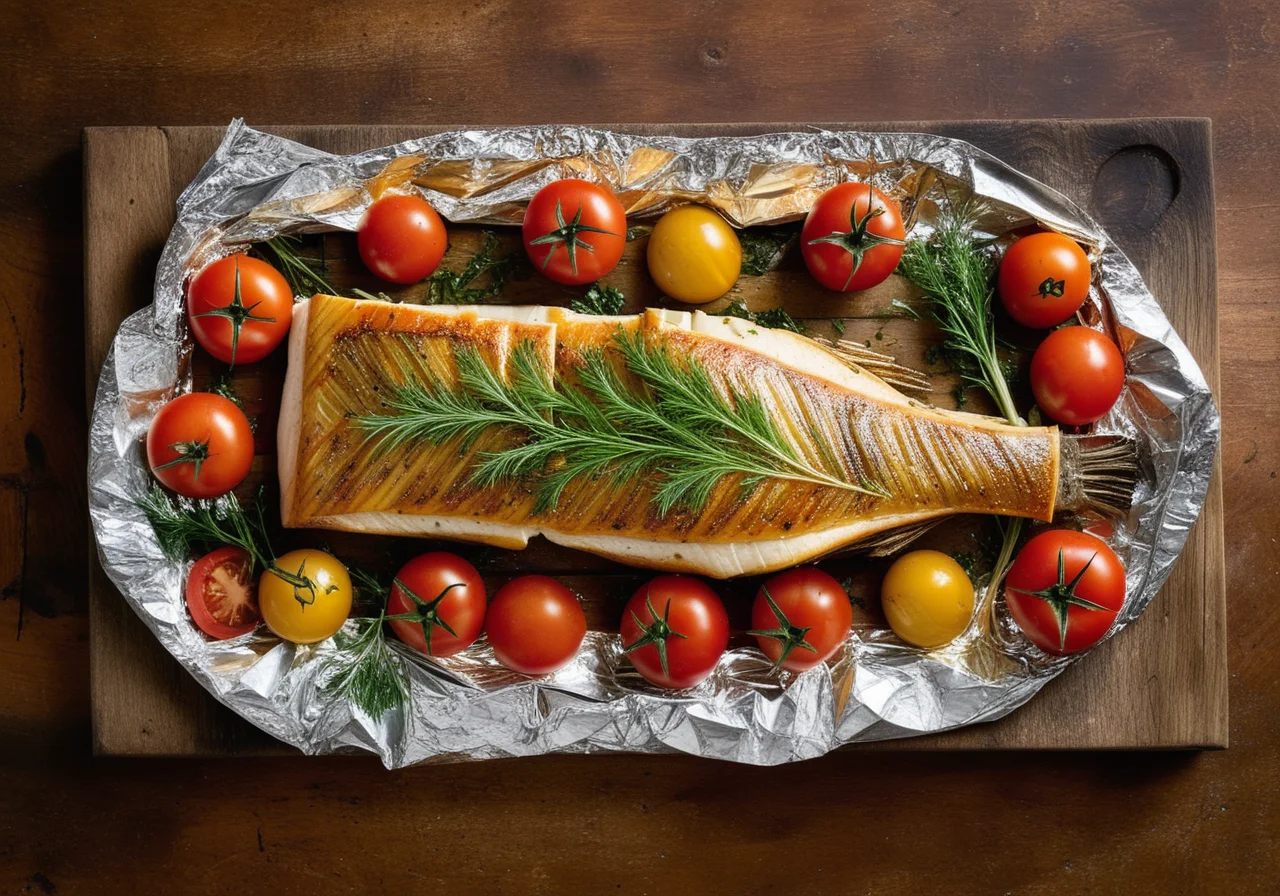 Golden Sea Bass Wrapped in Foil with Fennel and Herb Butter