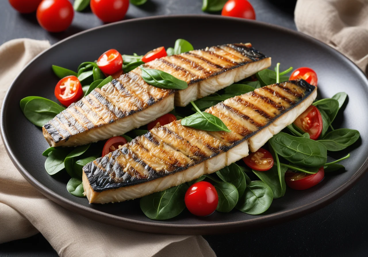 Pan‑fried Mackerel Fillets with Spinach Vegetables