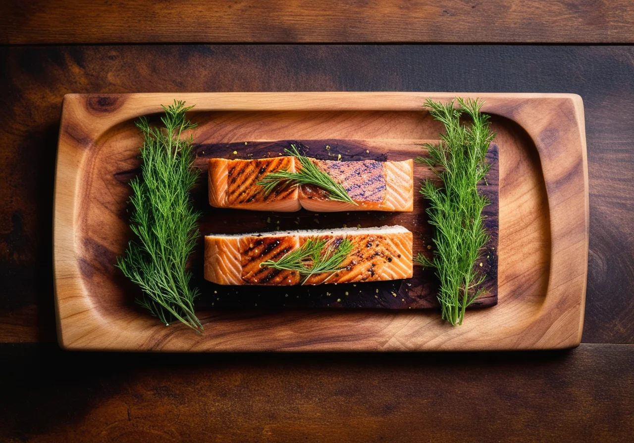 Salmon Fillets on Cedar Wood