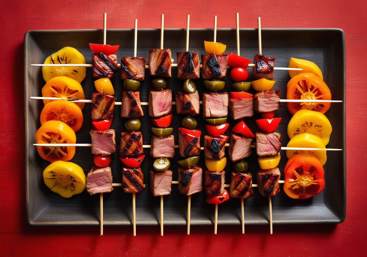 Grilled Pork Skewers with Oven Roasted Vegetables