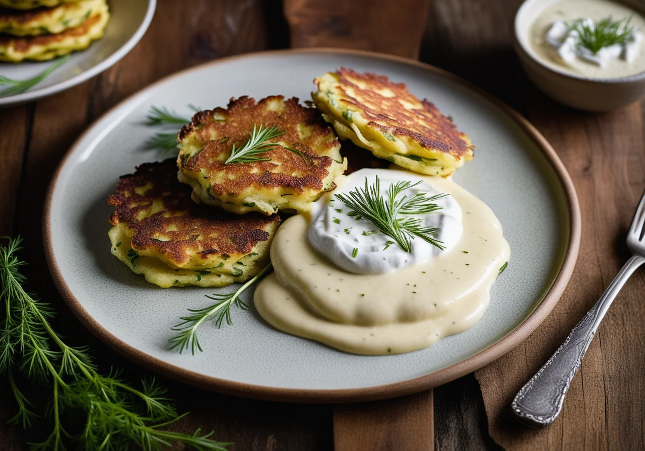 Zucchini Potato Pancakes with Quark Dip