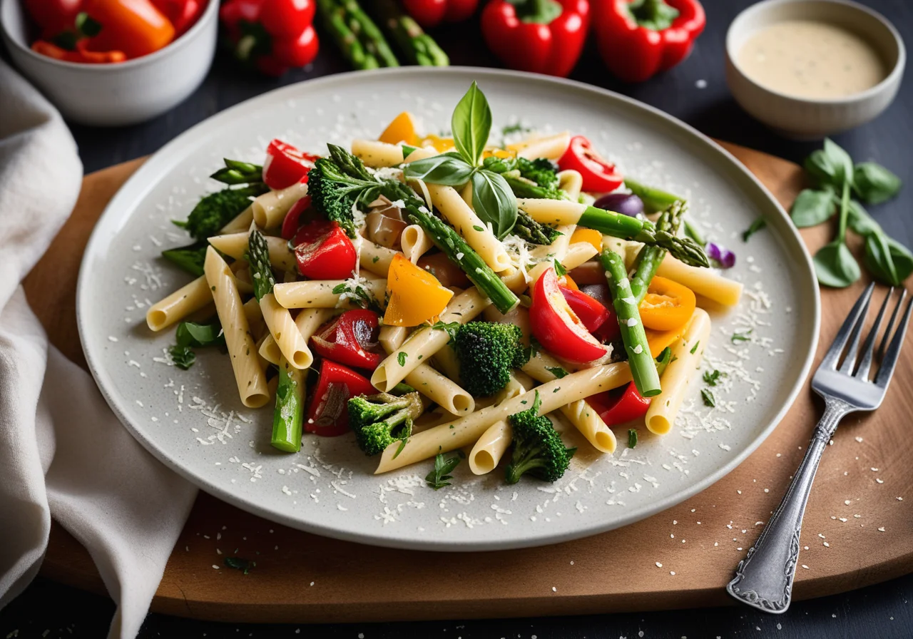 Pasta with Spring Vegetables and Cream Sauce