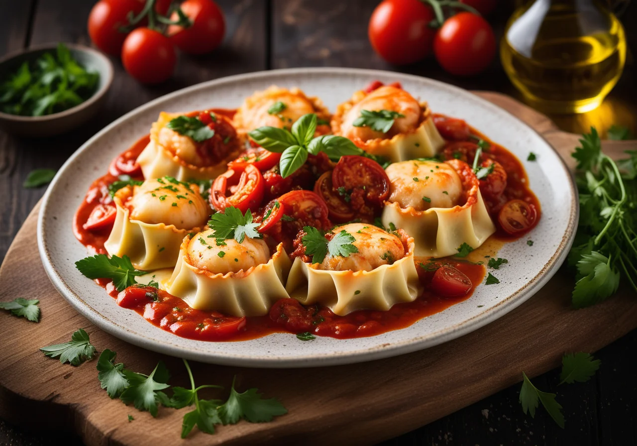 Shrimp Ravioli with Tomato Sauce