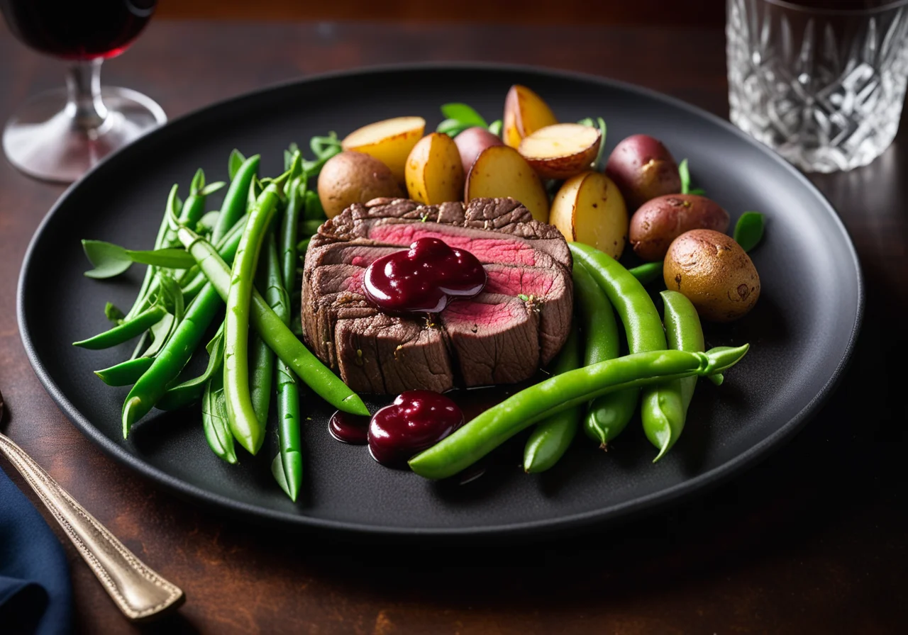Filetsteaks with Red Wine Sauce and Vegetables