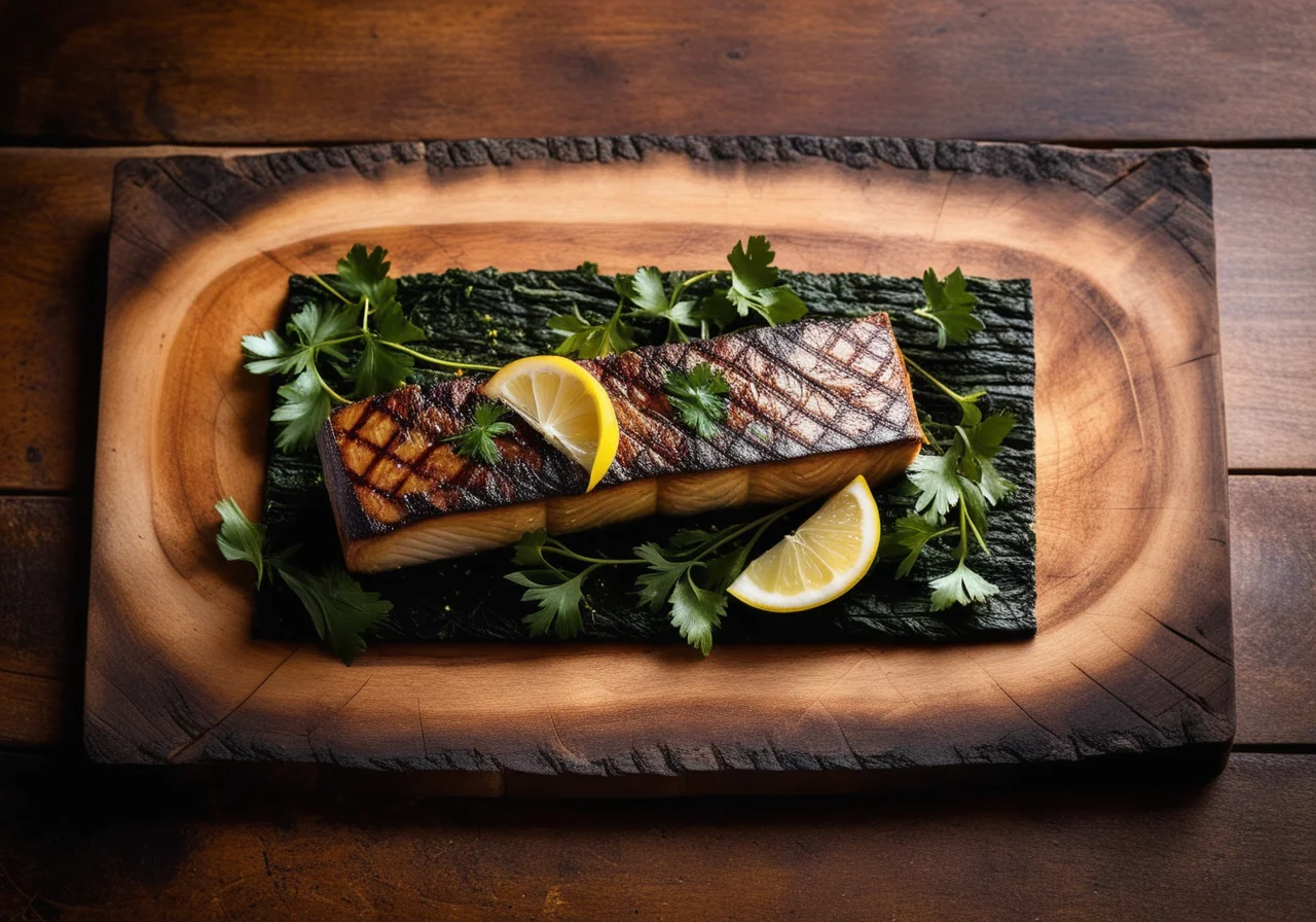 Grilled Red Barbel in Vine Leaves