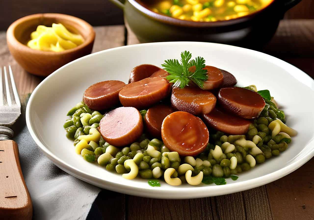 Lentils with Sausages and Spaetzle