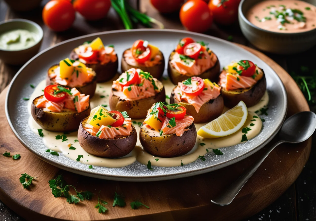Baked Potatoes with Salmon and Vegetables