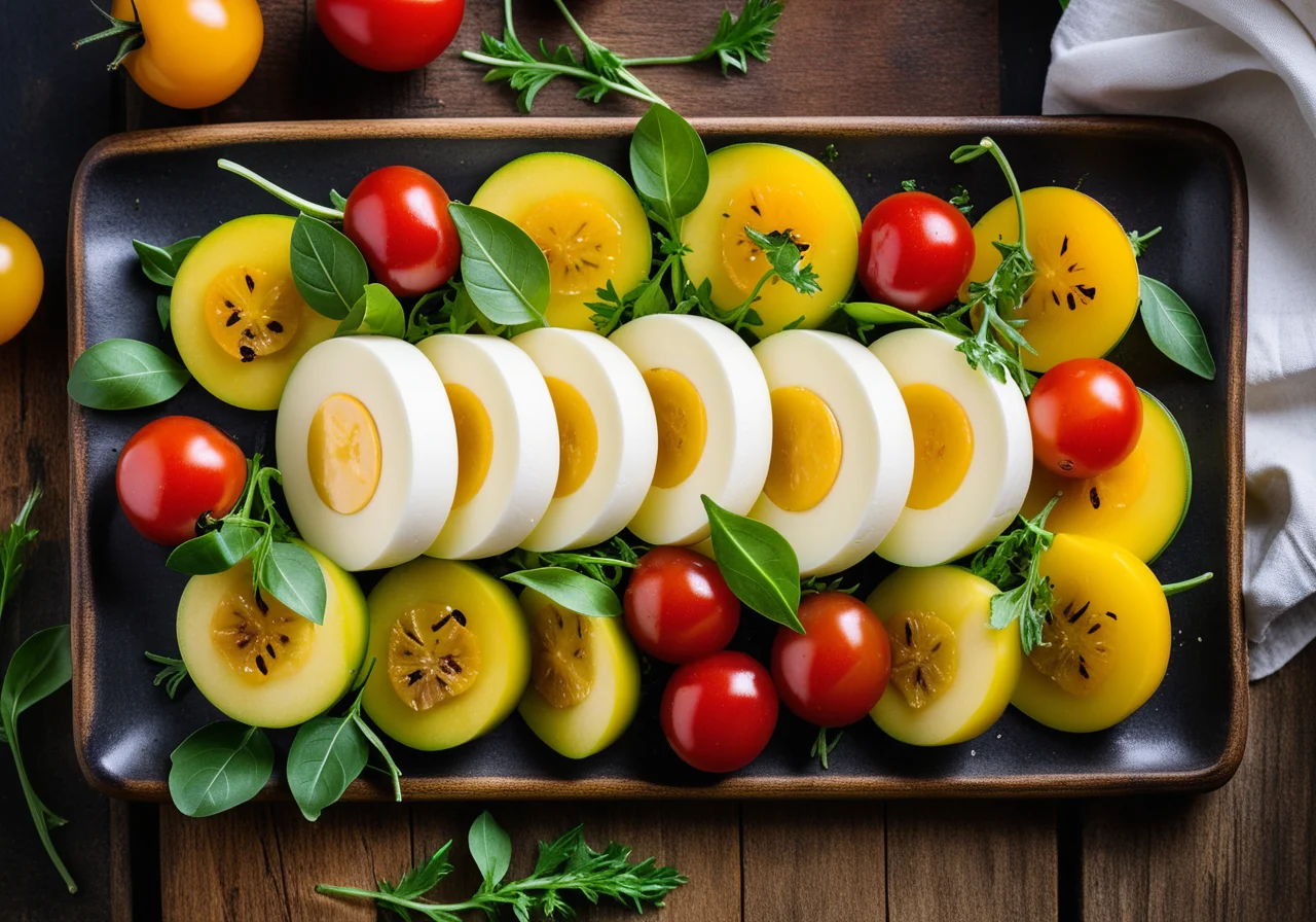 Mozzarella Wrapped in Zucchini with Summer Salad