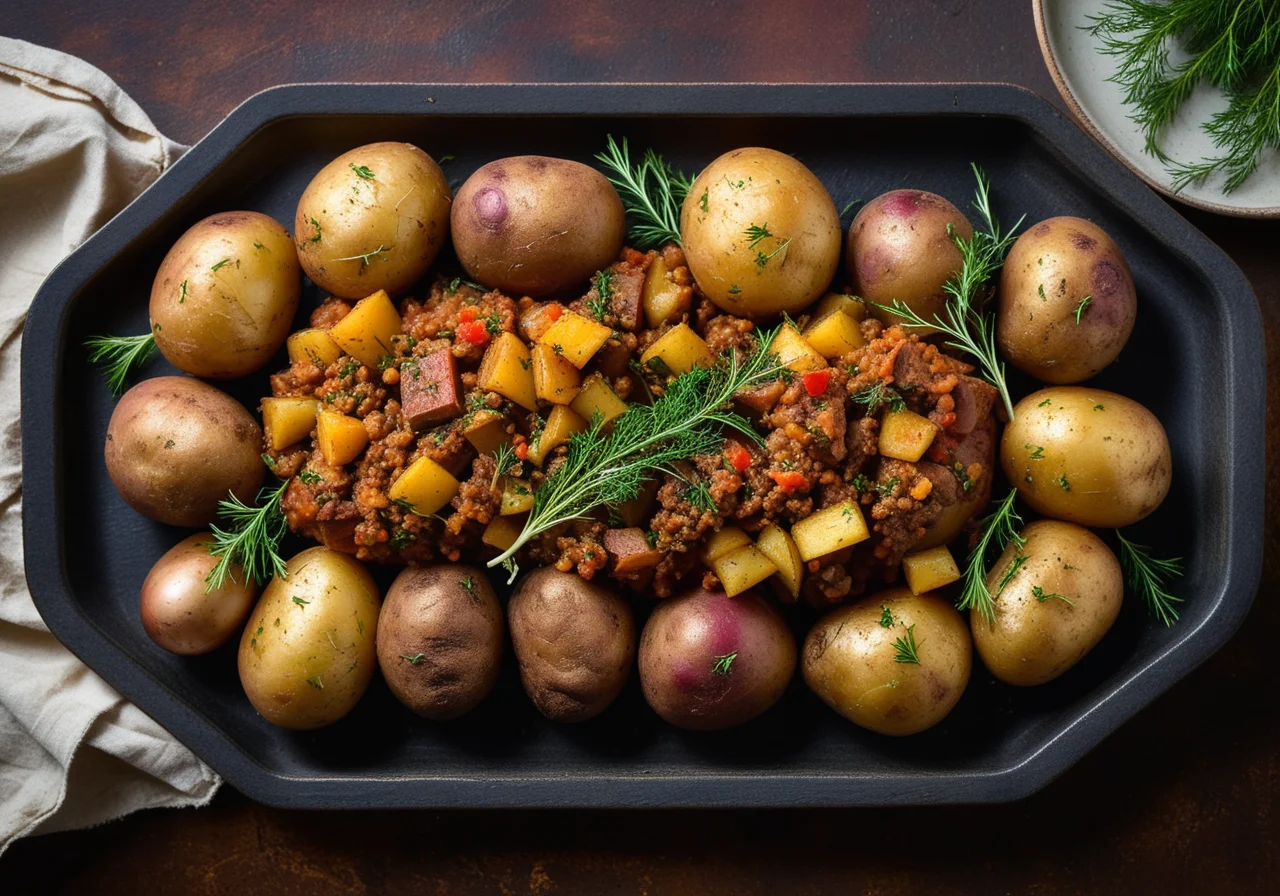Oven Potatoes with Vegetable-Meat Ragout