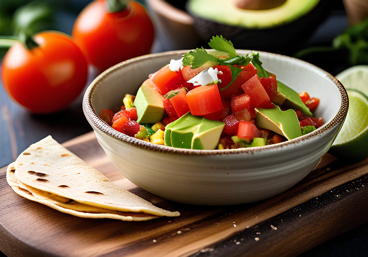 Tortilla with Avocado and Tomato Salsa